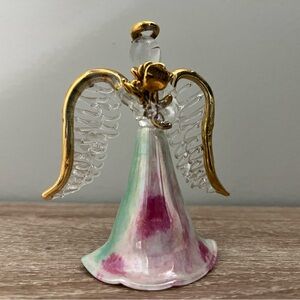 Hand Blown Glass Angel Figurine Gold Wings Vintage Murano Style Decor